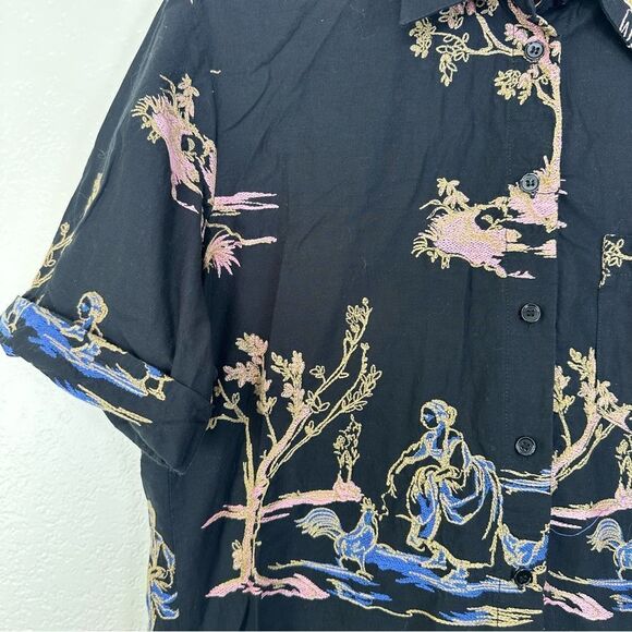 Zara Japanese Garden Graphic Button Down Shirt Size S - Picture 3 of 9